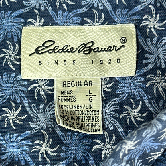 Vintage Eddie Bauer Shirt Adult LARGE Blue Linen Blend Pinwheel Oversized Y2K - Picture 6 of 9